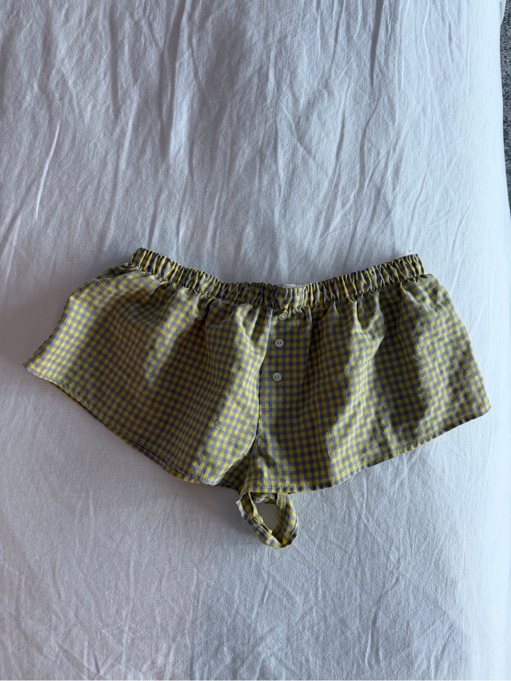 Free People Yellow Gingham Elastic Waist Sleep Shorts